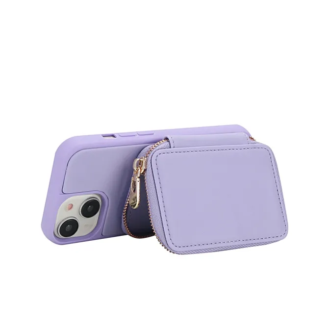 Coque iPhone 15 Portefeuille Zippé avec Bandoulière