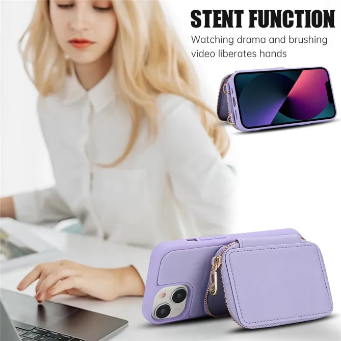 Coque iPhone 15 Portefeuille Zippé avec Bandoulière
