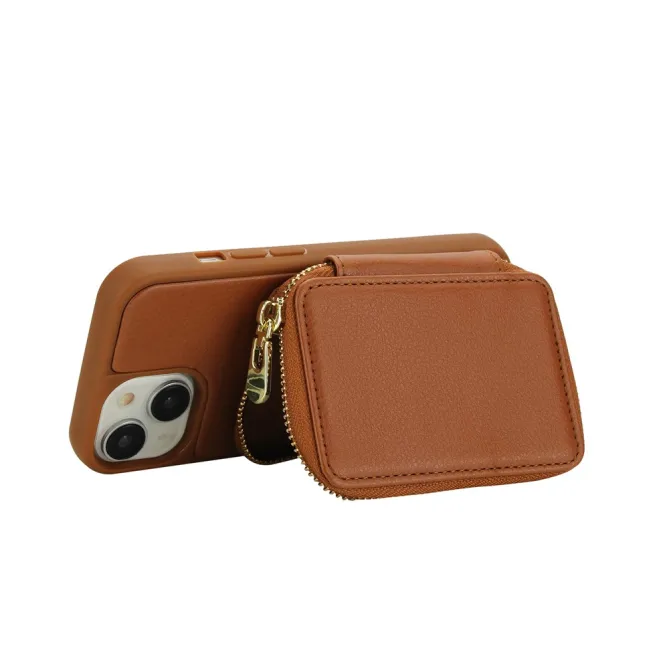 Coque iPhone 15 Portefeuille Zippé avec Bandoulière