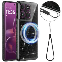 Coque Motorola Moto G67 / G77 Pailletée Magnétique avec Dragonne