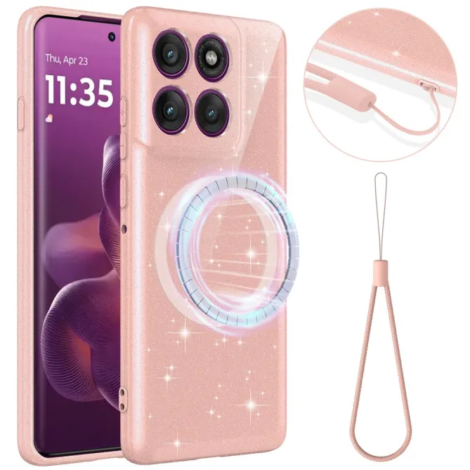 Coque Motorola Moto G67 / G77 Pailletée Magnétique avec Dragonne