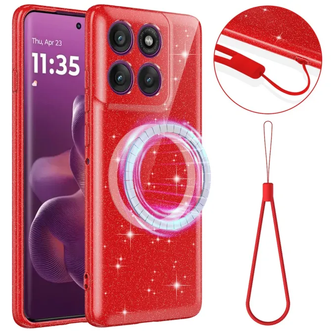 Coque Motorola Moto G67 / G77 Pailletée Magnétique avec Dragonne