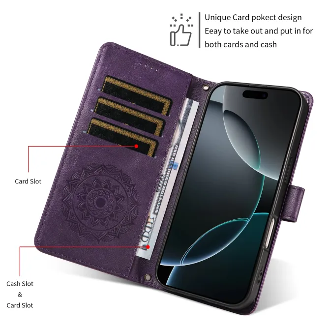 Housse Mandala Gaufrée Motorola Moto G77 G67 Simili Cuir Porte-Cartes