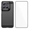 Pack Coque Brossée Fibre de Carbone Motorola Moto G77 G67 Verre Trempé