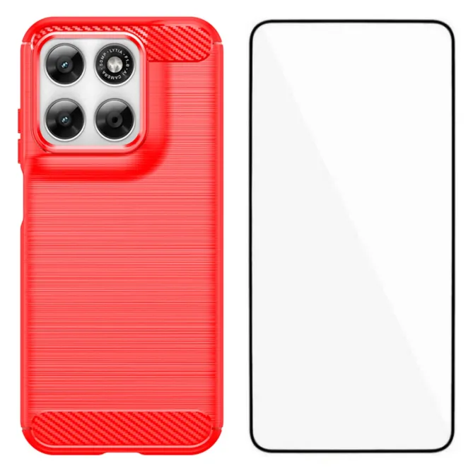 Pack Coque Brossée Fibre de Carbone Motorola Moto G77 G67 Verre Trempé