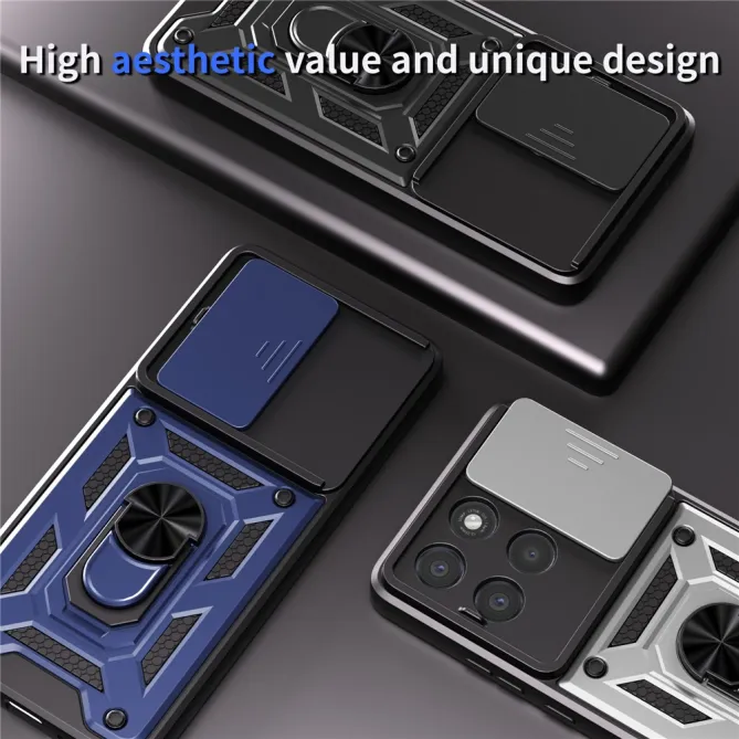 Coque Motorola Moto G77 G67 Cache Objectif Coulissant Anneau Militaire