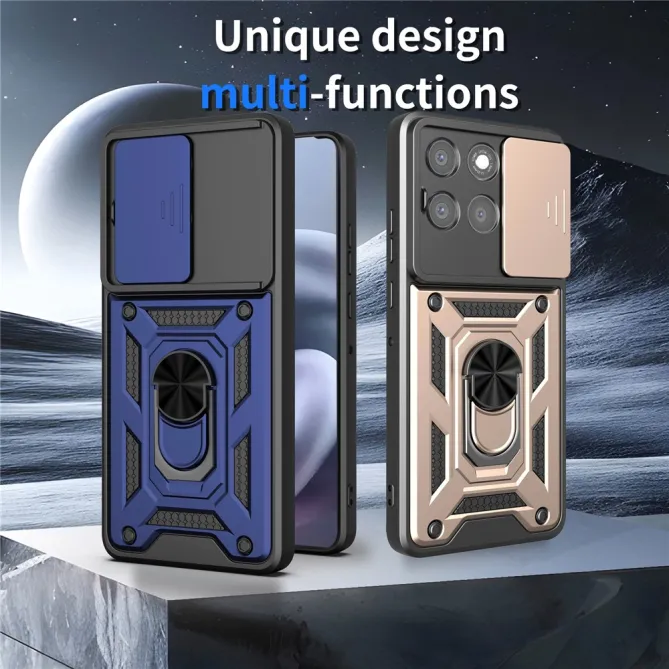 Coque Motorola Moto G77 G67 Cache Objectif Coulissant Anneau Militaire