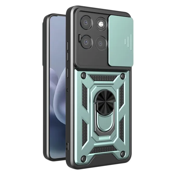 Coque Motorola Moto G77 G67 Cache Objectif Coulissant Anneau Militaire