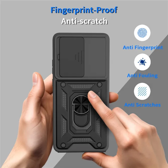 Coque Motorola Moto G77 G67 Cache Objectif Coulissant Anneau Militaire