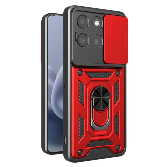 Coque Motorola Moto G77 G67 Cache Objectif Coulissant Anneau Militaire