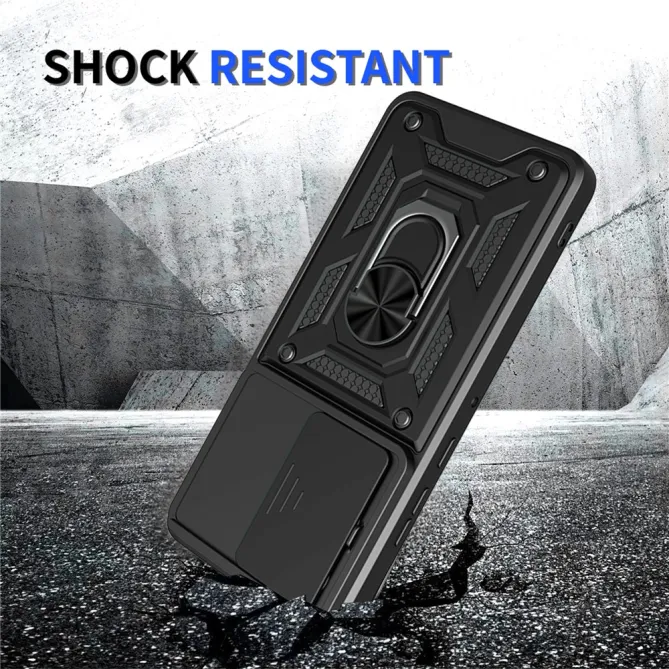Coque Motorola Moto G77 G67 Cache Objectif Coulissant Anneau Militaire