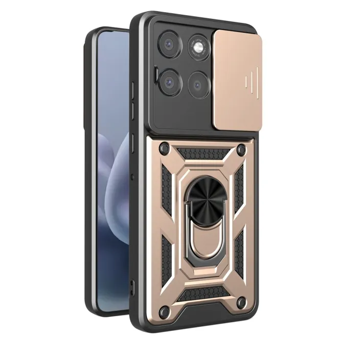 Coque Motorola Moto G77 G67 Cache Objectif Coulissant Anneau Militaire