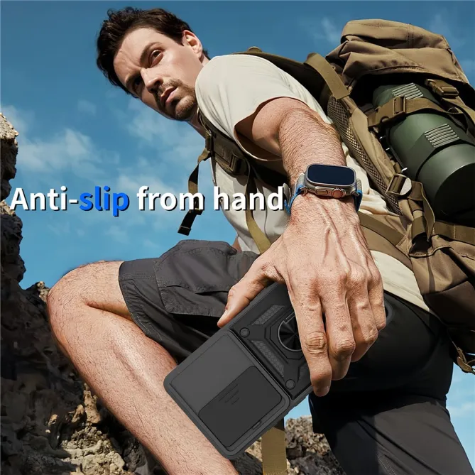 Coque Motorola Moto G77 G67 Cache Objectif Coulissant Anneau Militaire