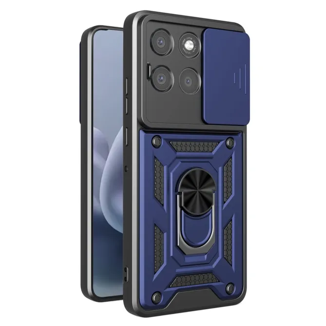 Coque Motorola Moto G77 G67 Cache Objectif Coulissant Anneau Militaire