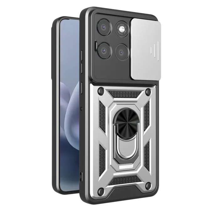 Coque Motorola Moto G77 G67 Cache Objectif Coulissant Anneau Militaire