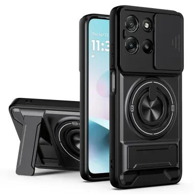 Coque Moto G77 G67 Cache Coulissant Anneau Béquille Pliable