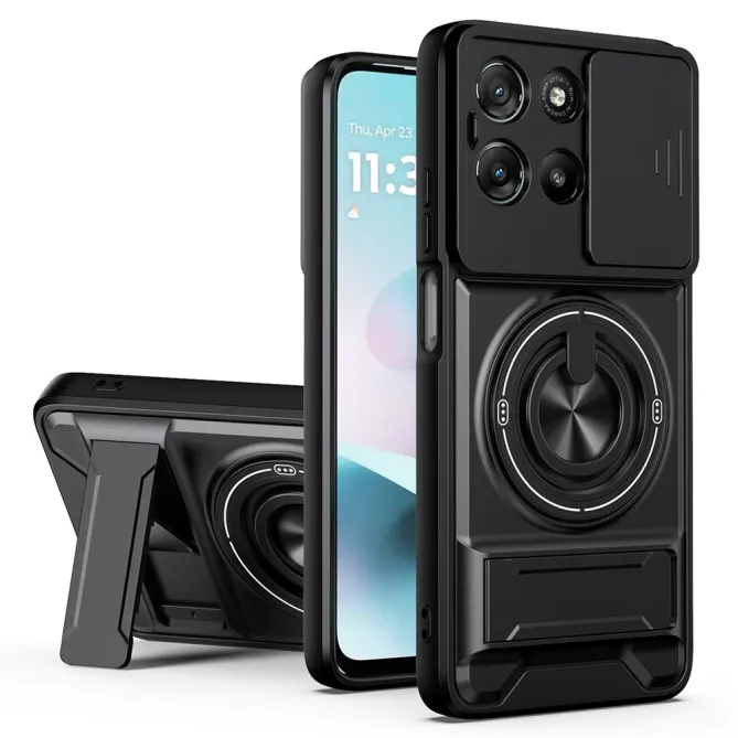 Coque Moto G77 G67 Cache Coulissant Anneau Béquille Pliable