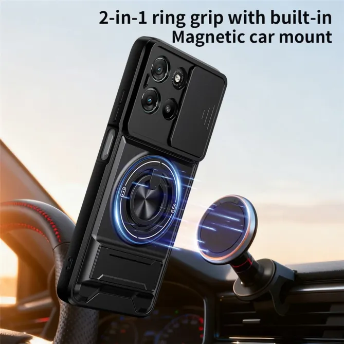 Coque Moto G77 G67 Cache Coulissant Anneau Béquille Pliable