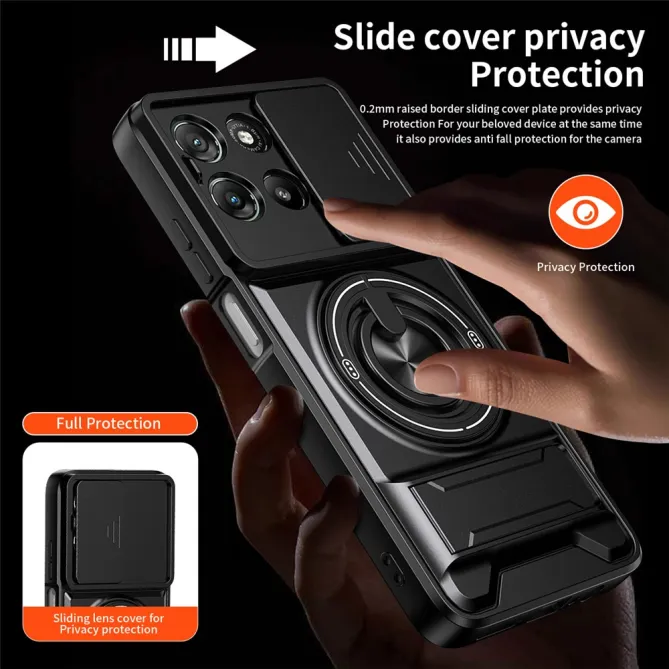 Coque Moto G77 G67 Cache Coulissant Anneau Béquille Pliable