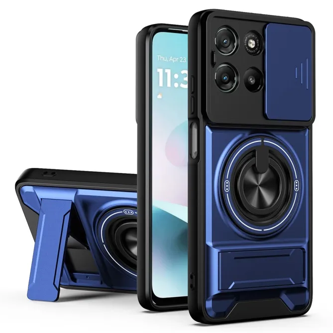 Coque Moto G77 G67 Cache Coulissant Anneau Béquille Pliable