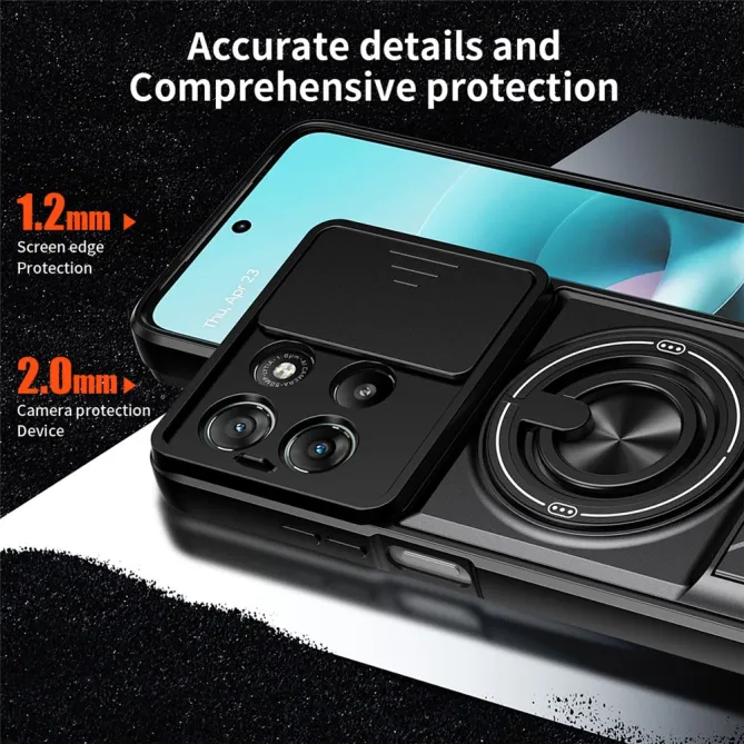 Coque Moto G77 G67 Cache Coulissant Anneau Béquille Pliable