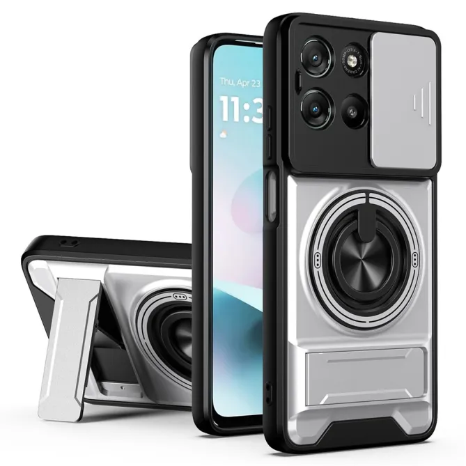 Coque Moto G77 G67 Cache Coulissant Anneau Béquille Pliable