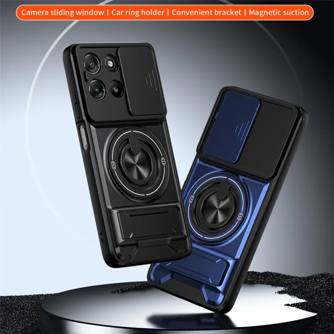 Coque Moto G77 G67 Cache Coulissant Anneau Béquille Pliable