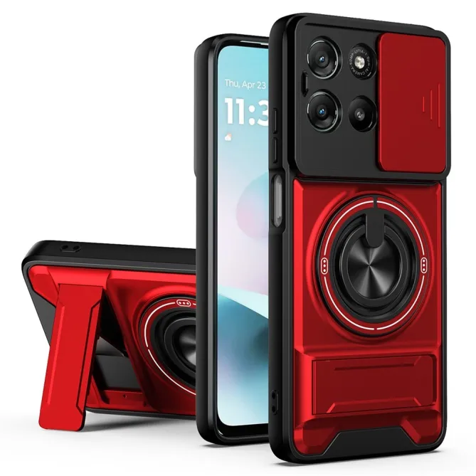 Coque Moto G77 G67 Cache Coulissant Anneau Béquille Pliable
