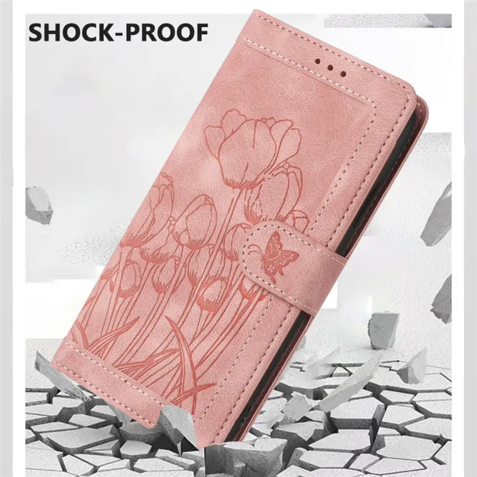 Housse Motorola Moto G77 / G67 Tulipes Gaufrées 5 Emplacements Cartes