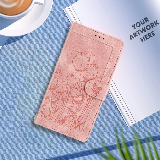 Housse Motorola Moto G77 / G67 Tulipes Gaufrées 5 Emplacements Cartes