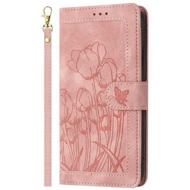Housse Motorola Moto G77 / G67 Tulipes Gaufrées 5 Emplacements Cartes