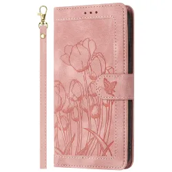Housse Motorola Moto G77 / G67 Tulipes Gaufrées 5 Emplacements Cartes