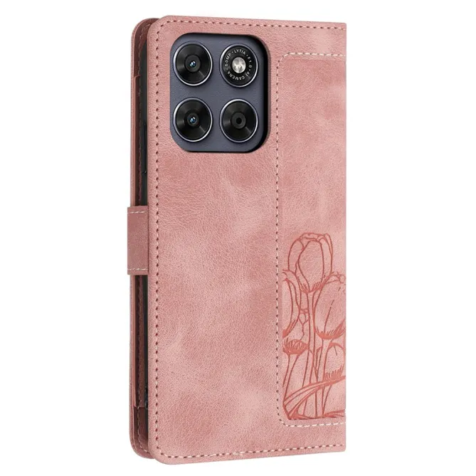Housse Motorola Moto G77 / G67 Tulipes Gaufrées 5 Emplacements Cartes