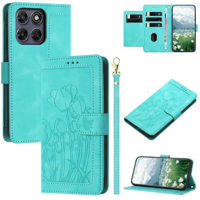 Housse Motorola Moto G77 / G67 Tulipes Gaufrées 5 Emplacements Cartes