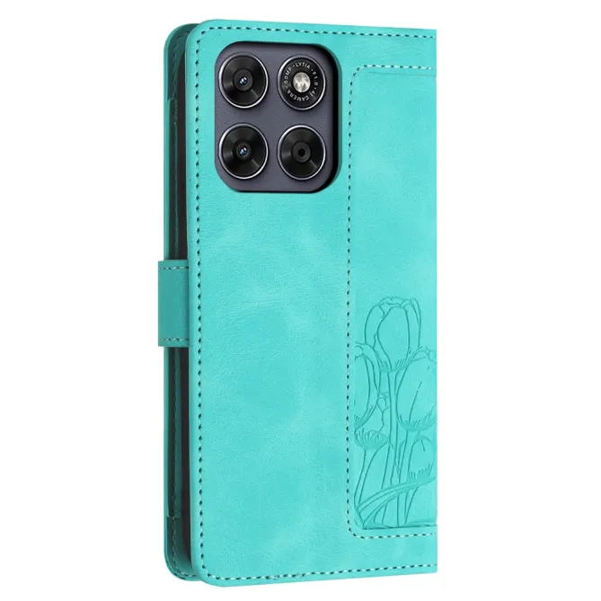 Housse Motorola Moto G77 / G67 Tulipes Gaufrées 5 Emplacements Cartes