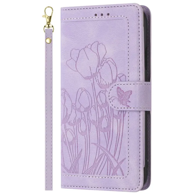 Housse Motorola Moto G77 / G67 Tulipes Gaufrées 5 Emplacements Cartes