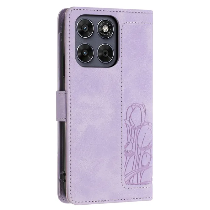 Housse Motorola Moto G77 / G67 Tulipes Gaufrées 5 Emplacements Cartes