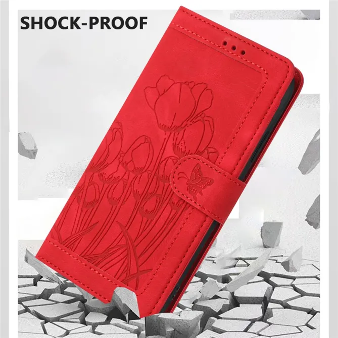 Housse Motorola Moto G77 / G67 Tulipes Gaufrées 5 Emplacements Cartes