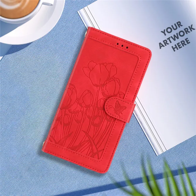 Housse Motorola Moto G77 / G67 Tulipes Gaufrées 5 Emplacements Cartes
