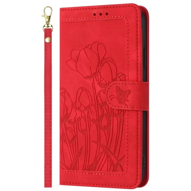 Housse Motorola Moto G77 / G67 Tulipes Gaufrées 5 Emplacements Cartes