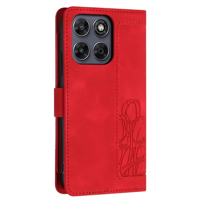 Housse Motorola Moto G77 / G67 Tulipes Gaufrées 5 Emplacements Cartes