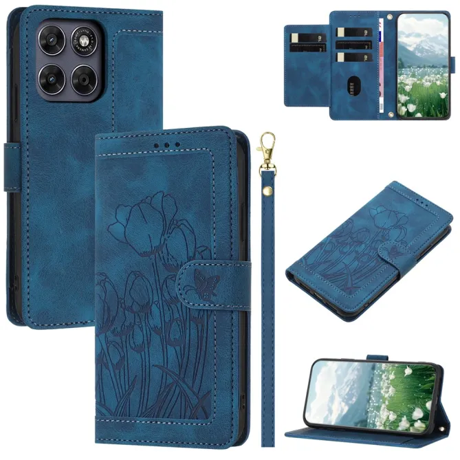 Housse Motorola Moto G77 / G67 Tulipes Gaufrées 5 Emplacements Cartes
