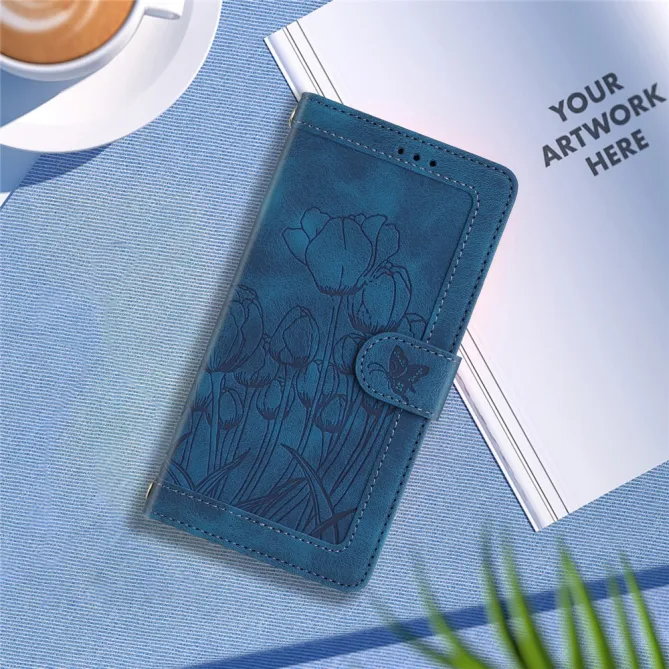 Housse Motorola Moto G77 / G67 Tulipes Gaufrées 5 Emplacements Cartes