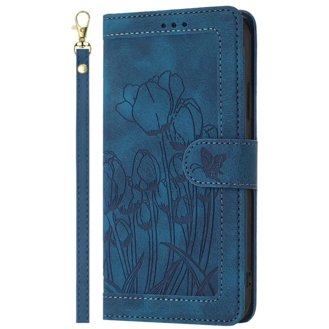 Housse Motorola Moto G77 / G67 Tulipes Gaufrées 5 Emplacements Cartes