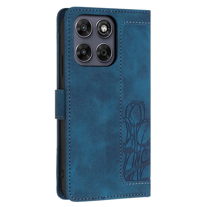Housse Motorola Moto G77 / G67 Tulipes Gaufrées 5 Emplacements Cartes