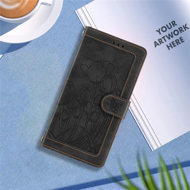 Housse Motorola Moto G77 / G67 Tulipes Gaufrées 5 Emplacements Cartes