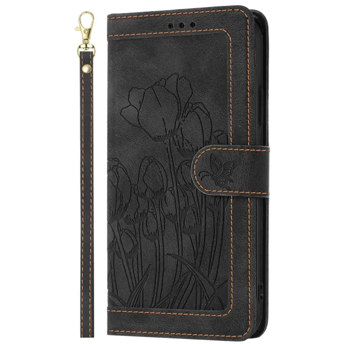 Housse Motorola Moto G77 / G67 Tulipes Gaufrées 5 Emplacements Cartes