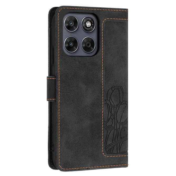 Housse Motorola Moto G77 / G67 Tulipes Gaufrées 5 Emplacements Cartes