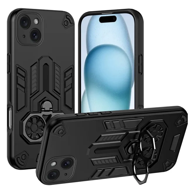 Coque iPhone 15 Anneau Rotatif Béquille Militaire Antichoc