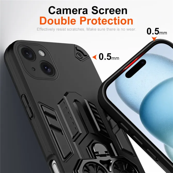 Coque iPhone 15 Anneau Rotatif Béquille Militaire Antichoc